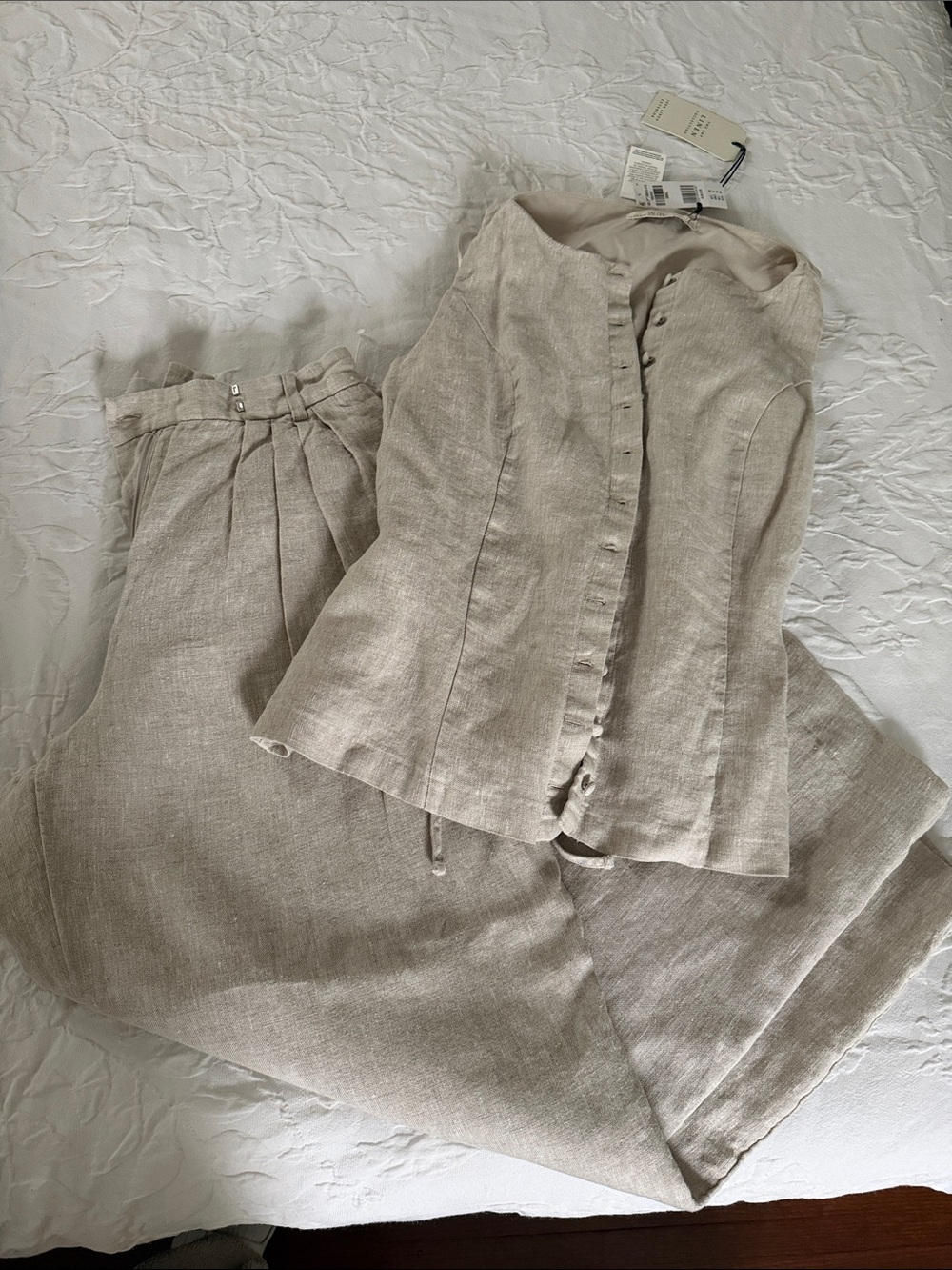 Abercrombie & Fitch Natural Beige Straight Leg Linen Pants